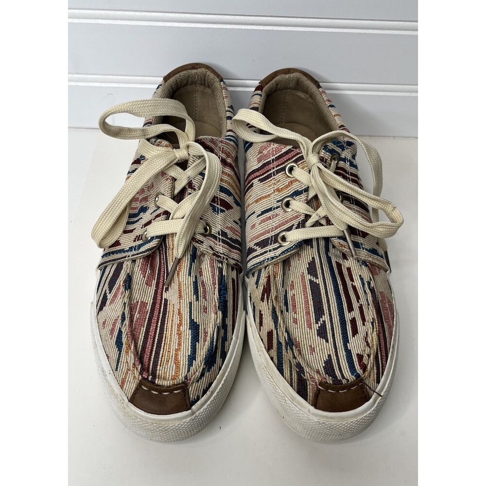 Roper Casual Lace Up Canvas Sneaker Shoe Womens Size 8 Multi Beige Western